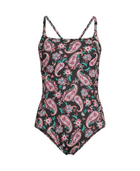 Plus Size Chlorine Resistant Smocked Square Neck One Piece Swimsuit with Adjustable Straps