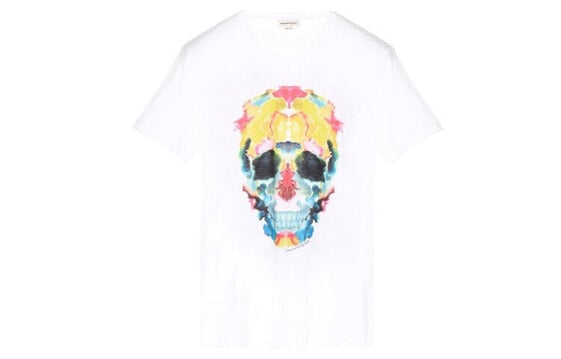 Alexander McQueen 彩色骷髅印花短袖T恤 男女同款 白色 / Футболка Alexander McQueen T 611384QOZB60900