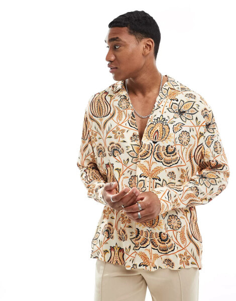 ASOS DESIGN relaxed revere shirt in ornate floral print