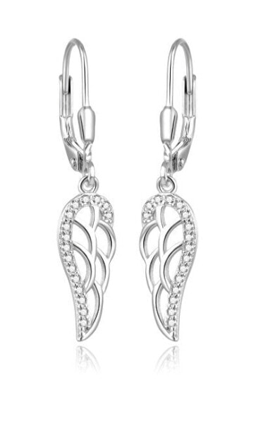 Elegant silver earrings with clear zircons Angel wings AGUC2585L