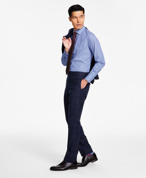 Men's Slim-Fit Stretch Plaid Suit Pants