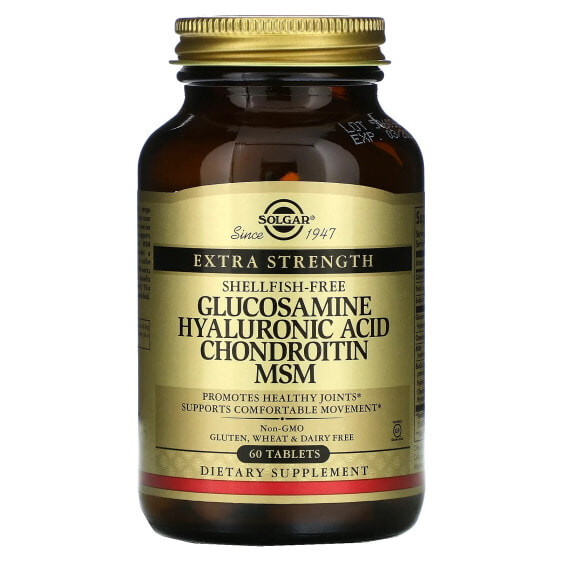 Solgar Glucosamine Hyaluronic Acid Chondroitin MSM Глюкозамин, гиалуроновая кислота, хондроитин и МСМ для здоровья суставов 60 таблеток