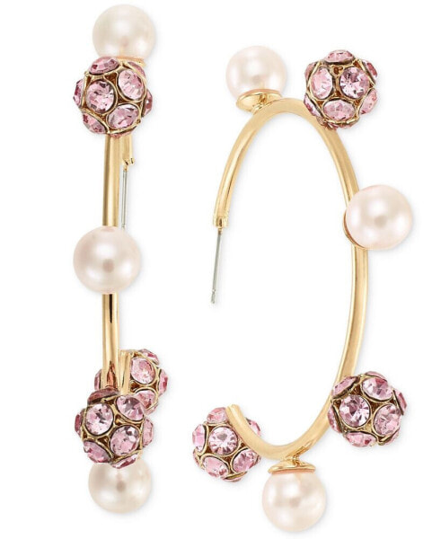 Large Pavé Fireball & Imitation Pearl C-Hoop Earrings, Created for Macy's