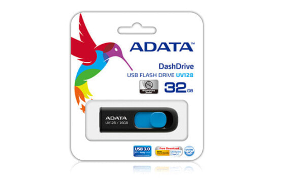 ADATA DashDrive UV128 128GB - USB 3.2 Gen 1 (3.1 Gen 1) - 90 MB/s - Slide - Black - Blue