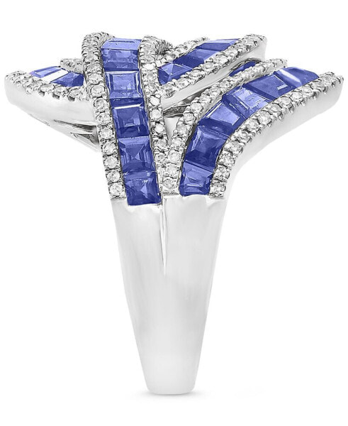EFFY® Sapphire (3-1/3 ct. t.w.) & Diamond (1/2 ct. t.w.) Swirl Statement Ring in 14k White Gold