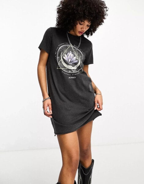 ONLY graphic t-shirt mini dress in washed black