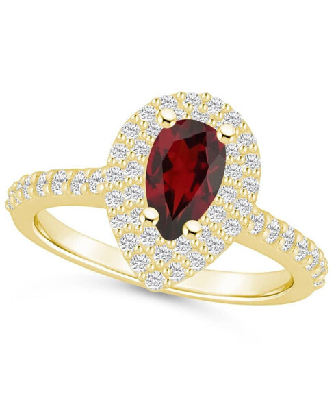 Garnet and Diamond Accent Halo Ring in 14K Yellow Gold