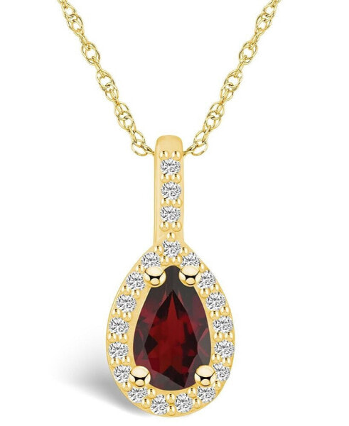 Garnet (1-1/10 Ct. T.W.) and Diamond (1/5 Ct. T.W.) Halo Pendant Necklace in 14K Yellow Gold