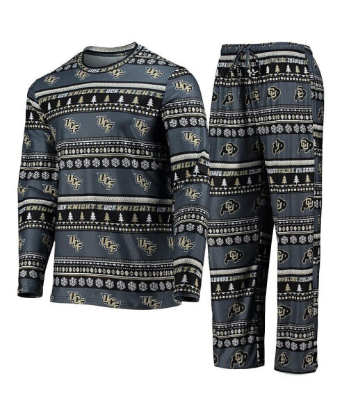 Men's Charcoal UCF Knights Ugly Sweater Long Sleeve T-shirt and Pants Sleep Set