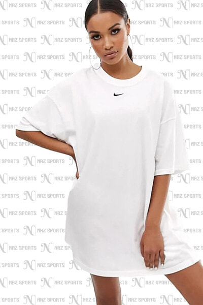 Sportswear Essantial Beyaz Pamuklu Bol Kesim Kadın Spor Elbise Tişört