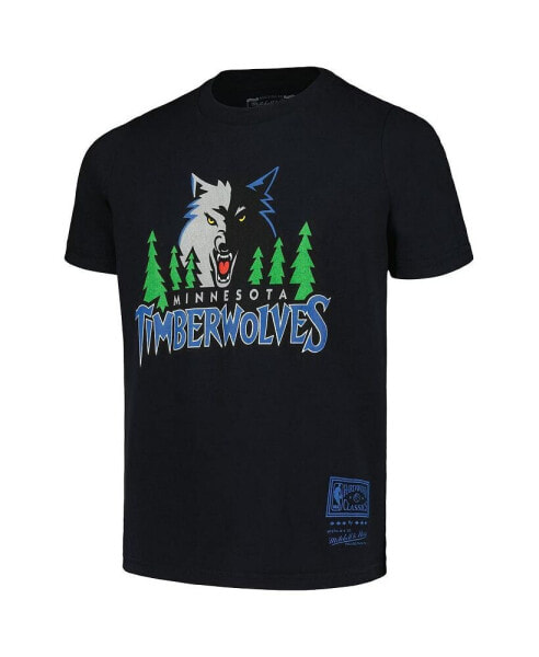 Mitchell Ness Big Boys and Girls Black Minnesota Timberwolves Hardwood Classics Retro Logo T-Shirt