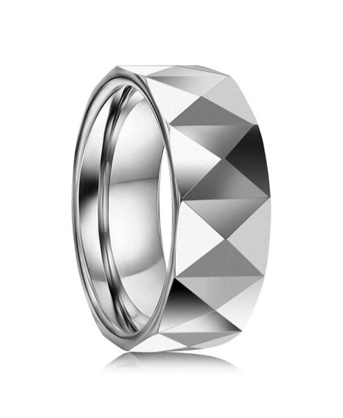 High Polished Square Faceted Tungsten Ring