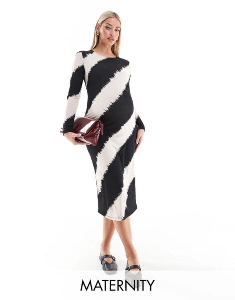 Mamalicious Maternity midi dress in graphic mono stripe