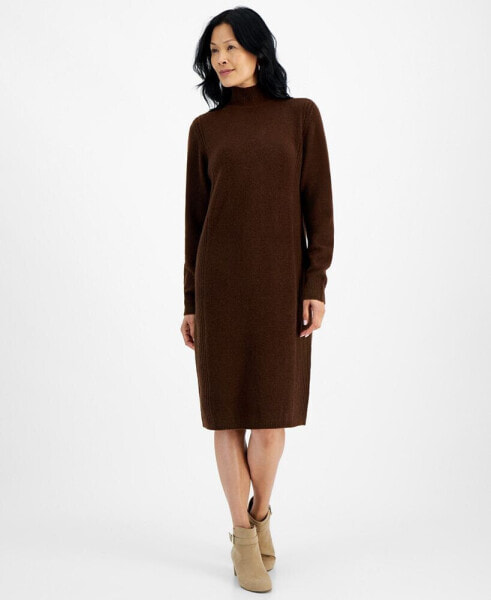 Petite Mock Neck Side-Ribbed Sweater Dress, Created for Macy's