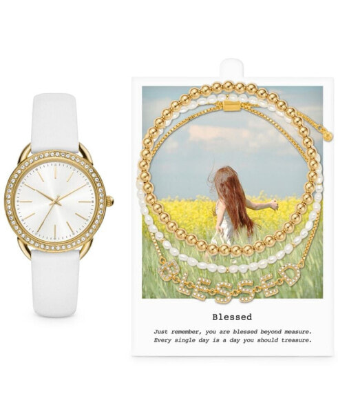 Наручные часы Jessica Carlyle женские белые с ремешком 35 мм в подарочном наборе