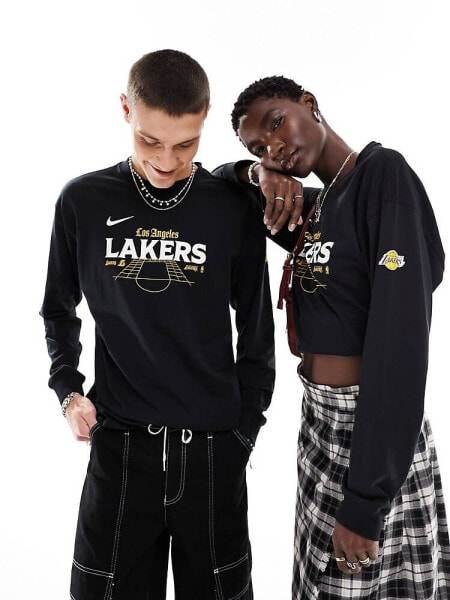 Nike Basketball NBA Unisex LA Lakers graphic long sleeve in black 