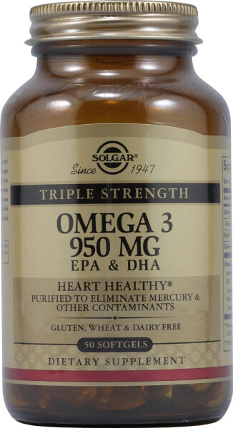 Solgar Omega-3 EPA and DHA Омега-3 ЭПК и ДГК из холодноводной рыбы 950 мг 50 гелевых капсул