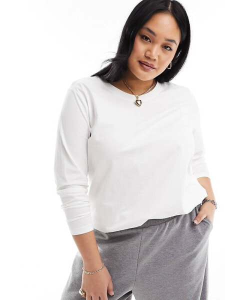 ONLY Curve boxy long sleeve t-shirt in white