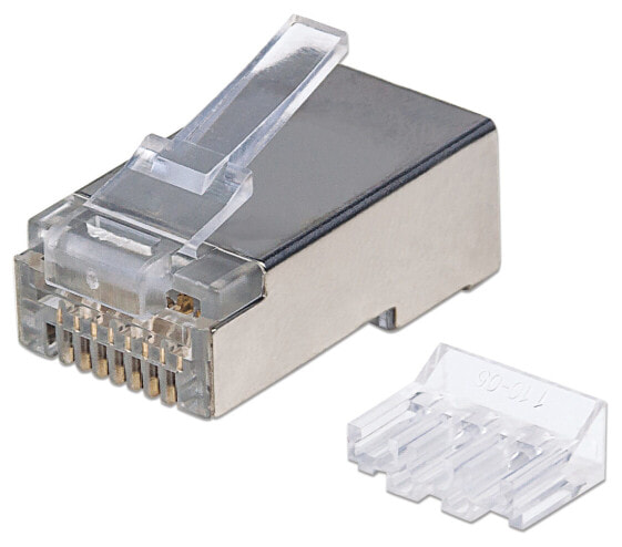 Intellinet RJ45 Modular Plugs Pro Line - Cat6A - STP - 3-prong - for solid & stranded wire - 50 µ gold-plated contacts - 70 pack - RJ45 - Metallic - Cat6a - S/UTP (STP) - Gold - 200 g