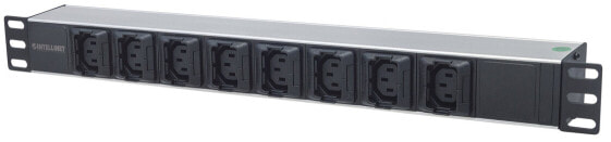 Intellinet 19" 1U Rackmount Anti-Shedding 8-Output C13 Power Distribution Unit (PDU) - With Removable Power Cable and Rear C14 Input (Euro 2-pin plug) - 1U - Black - Silver - 8 AC outlet(s) - C13 coupler - IEC320 C14 - 2 m