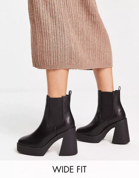 Simply Be Wide Fit platform heeled chelsea boots in black