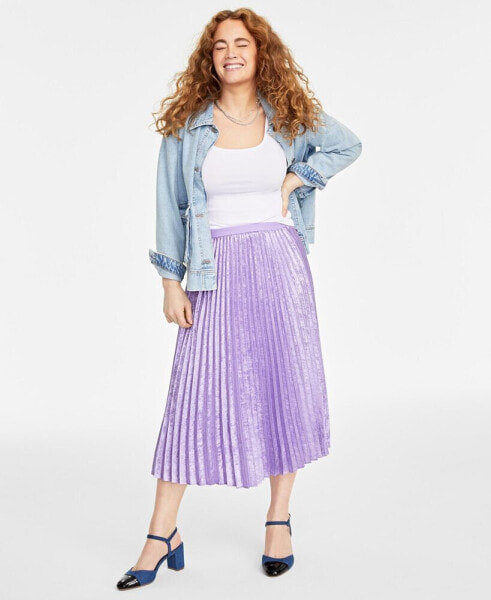 Women's Metallic Pleated Midi Skirt, Created for Macy's