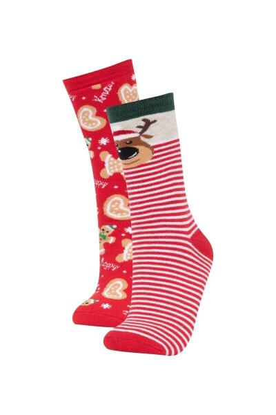 Kadın Yılbaşı Temalı Pamuklu 2'li Havlu Çorap