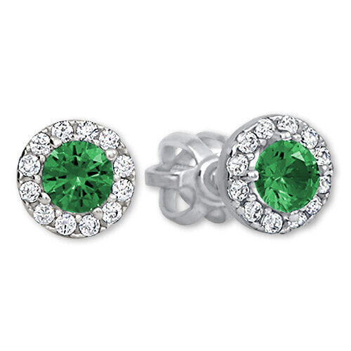 Gold round earrings with green crystal 239 001 00806 07