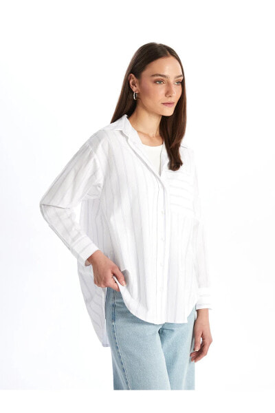 Çizgili Oversize Kadın Gömlek Tunik