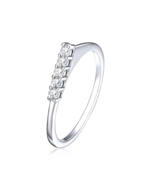 Rhodium-Plated with Cubic Zirconia Chevron Tower Slender Stacking Ring in Sterling Silver