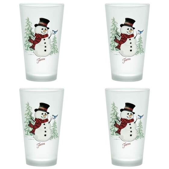 Snowman 16-Ounce Frosted Tapered Cooler Glass, Set of 4