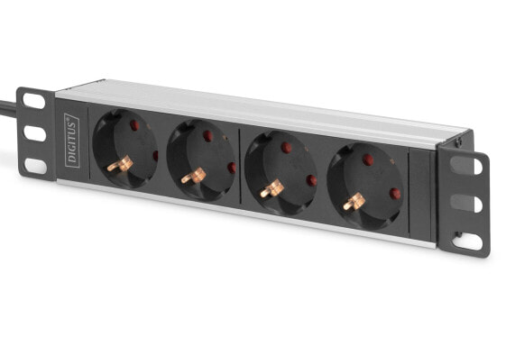 DIGITUS 10 Socket Strip with Aluminum Profile, 4-way safety sockets