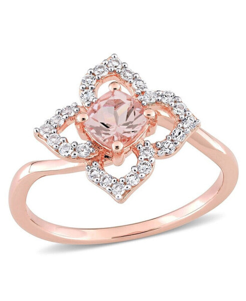 Morganite (1/2 ct. t.w.) and White Topaz (1/4 ct. t.w.) Rose Gold Plated Silver, Floral Ring