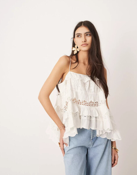 ASOS EDITION super full broderie cami top in white