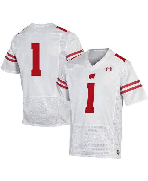 Men's #1 White Wisconsin Badgers Replica Football Jersey