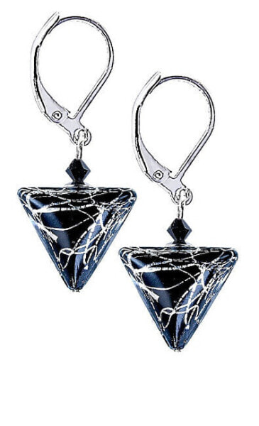 Elegantní náušnice Black Marble Triangle s ryzím stříbrem v perlách Lampglas ETA2