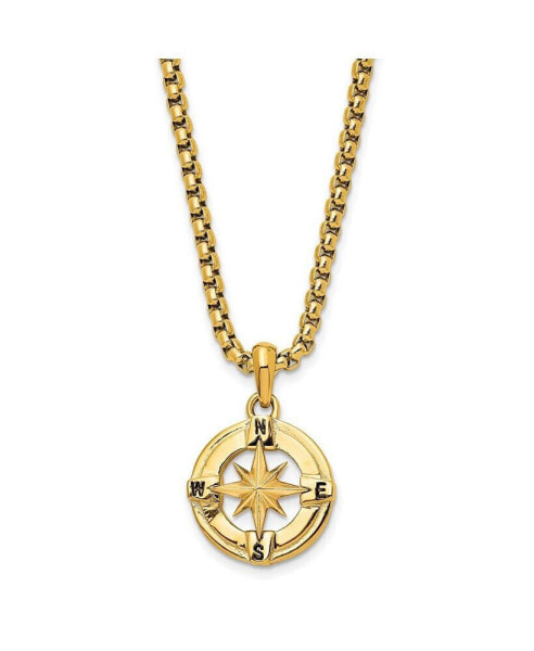 Polished Yellow IP-plated Compass Pendant Box Chain Necklace