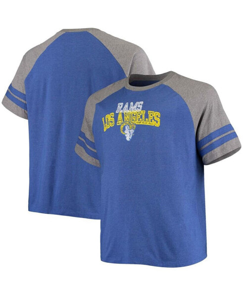 Men's Big and Tall Royal, Heathered Gray Los Angeles Rams Two-Stripe Tri-Blend Raglan T-shirt