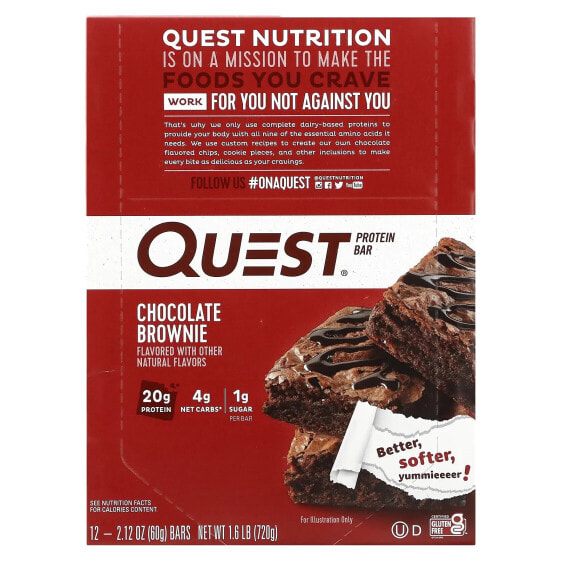 Protein Bar, Chocolate Brownie, 12 Bars, 2.12 oz (60 g) Each