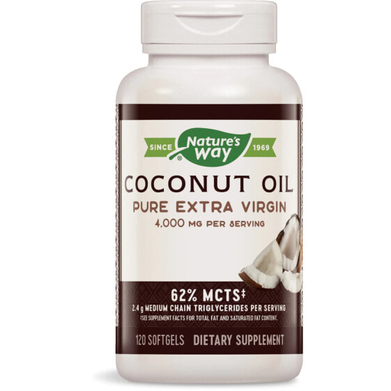 Nature's Way Coconut Oil Pure Extra Virgin Чистое кокосовое масло холодного отжима 1000 мг 120 гелевых капсул