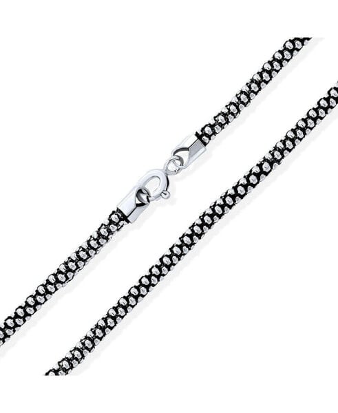 Bali Style Thin Sterling Silver Coreana Black Popcorn Chain Necklace and Women 3MM 20 Inch