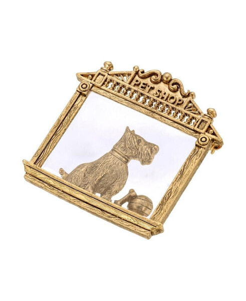 Брошь Gold Tone Clear Glass Dog, Ball, Bone Pin