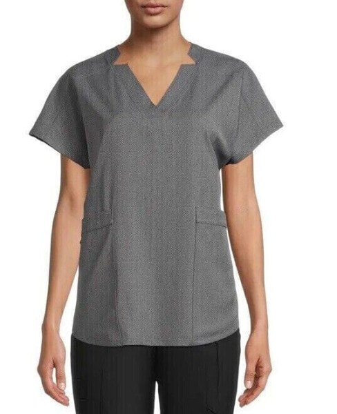 ClimateRight by CuddlDuds Women's Woven Twill V-Neck Scrub Top Gray Size 3X