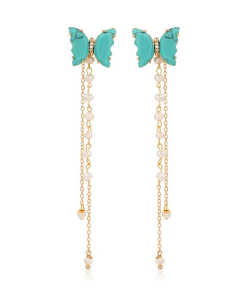 Turquoise Butterfly Freshwater Pearl Chain Dangle Earrings