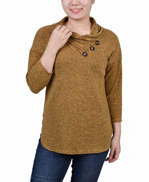 Petite 3/4 Sleeve Crossover Cowl Neck Top