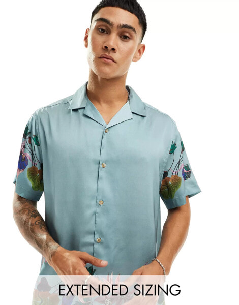 ASOS DESIGN relaxed revere shirt with border floral print