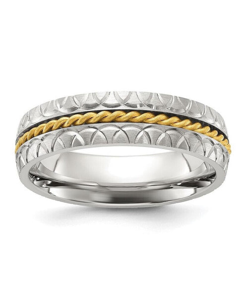 Stainless Steel Brushed & Textured Yellow IP-plated Band Ring