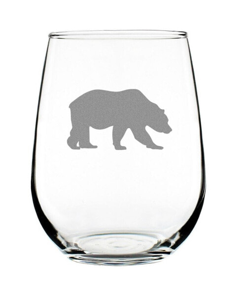 Bear Silhouette Rustic Cabin Gifts Stem Less Wine Glass, 17 oz