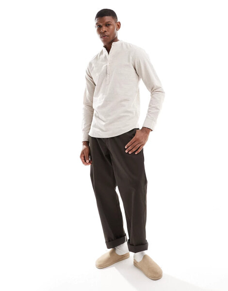 Jack & Jones overhead linen shirt in beige