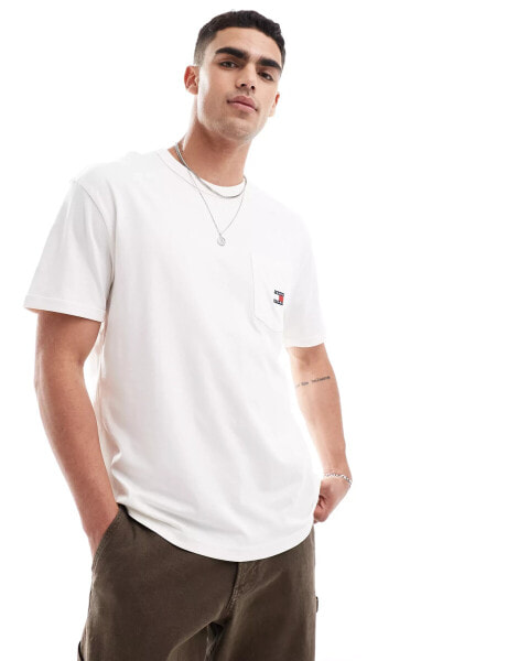 Tommy Jeans badge logo pocket t-shirt in white